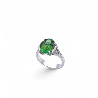 Bague Waskoll or blanc Tourmaline Verte et Diamants