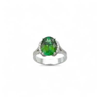 Bague Waskoll or blanc Tourmaline Verte et Diamants