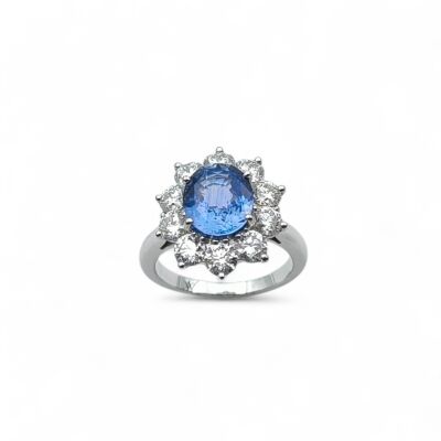 Bague Waskoll or blanc Saphir de Ceylan et Diamants