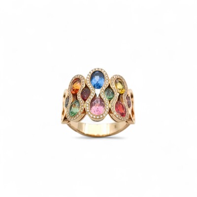 Bague Waskoll or rose, Saphirs multi-couleur et Diamants
