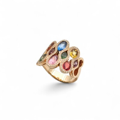 Bague Waskoll or rose, Saphirs multi-couleur et Diamants