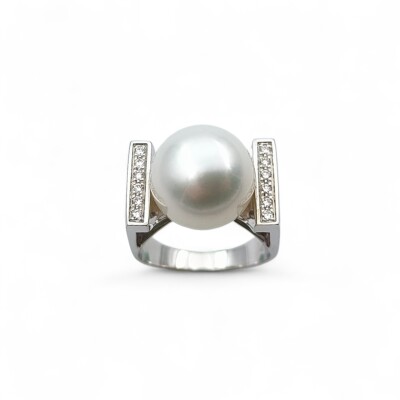 Bague or blanc Perle de culture et Diamants