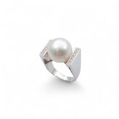 Bague or blanc Perle de culture et Diamants