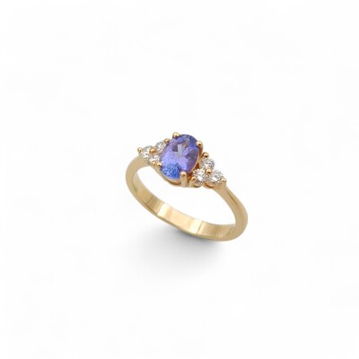 Bague or jaune, Tanzanite et Diamants