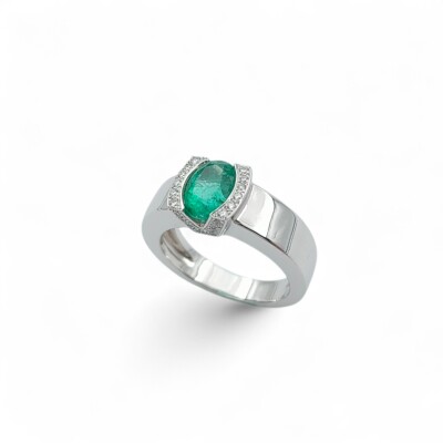 Bague Waskoll or blanc Emeraude et Diamants
