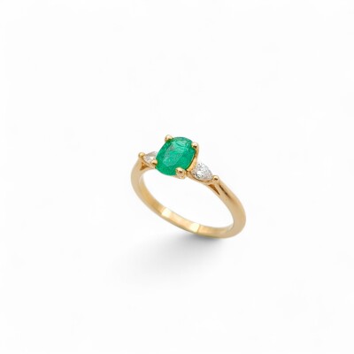 Bague or jaune Emeraude et Diamants