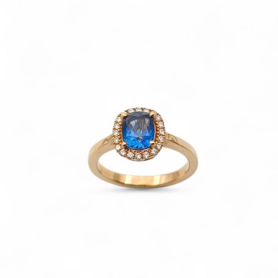 Bague Waskoll or jaune Saphir Coussin et Diamants