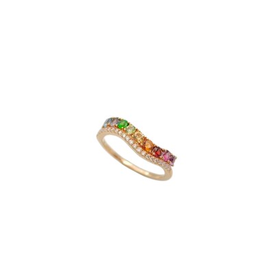 Bague Or rose Saphirs multi couleurs Diamants