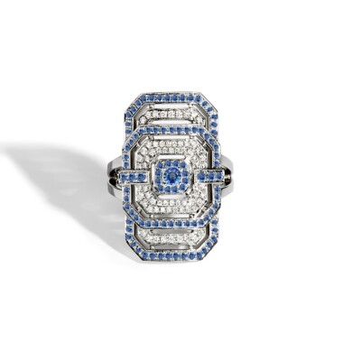 Bague collection My Way argent, diamants et saphirs bleu