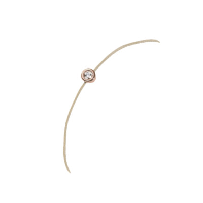 Bracelet SOLO SHINE - dimant monté sur or rose & cordon beige