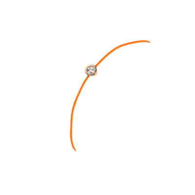 Bracelet SOLO SHINE - diamant monté sur or jaune et cordon orange fluo