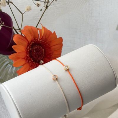 Bracelet SOLO SHINE - dimant monté sur or rose & cordon beige