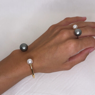 Bague Rozanes perle de Tahiti & perle d'eau douce