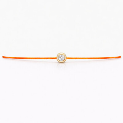 Bracelet SOLO SHINE - diamant monté sur or jaune et cordon orange fluo