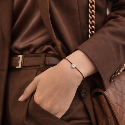 Bracelet SOLO SHINE or rose sur cordon marron