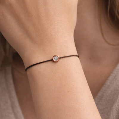 Bracelet SOLO SHINE or rose sur cordon marron