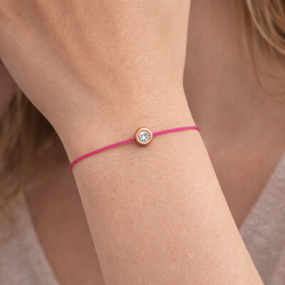 Bracelet SOLO SHINE or rose sur cordon rose fluo