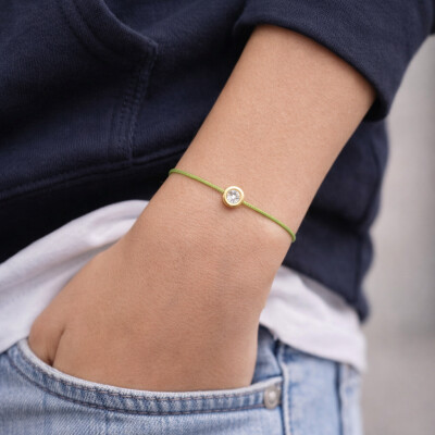 Bracelet SOLO SHINE - diamant monté sur or jaune et cordon vert
