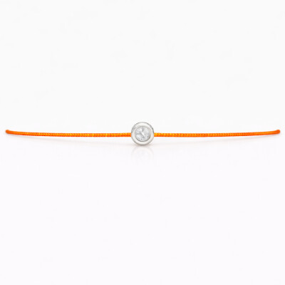 Bracelet SOLO SHINE - diamant monté sur or blanc et cordon orange fluo