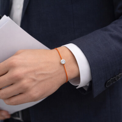 Bracelet SOLO SHINE - diamant monté sur or blanc et cordon orange fluo