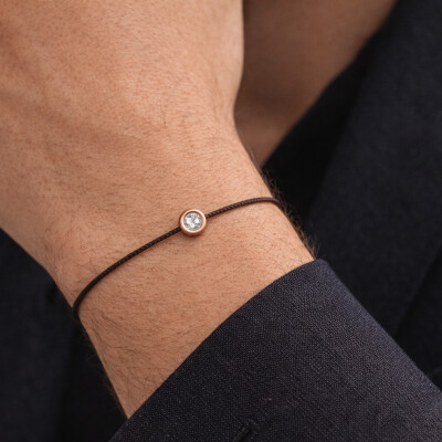 Bracelet SOLO SHINE diamant monté sur or rose et cordon kaki