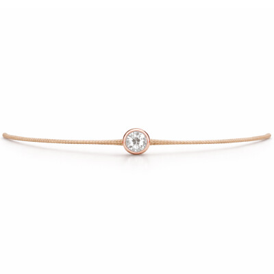 Bracelet SOLO SHINE - dimant monté sur or rose & cordon beige