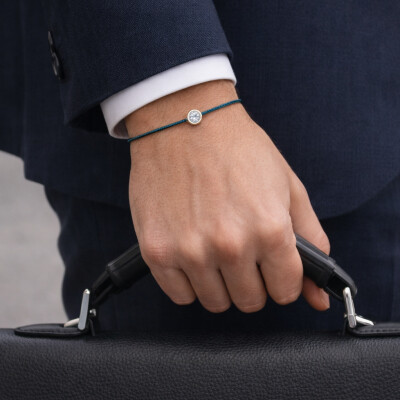 Bracelet SOLO SHINE - diamant monté sur or blanc et cordon bleu canard