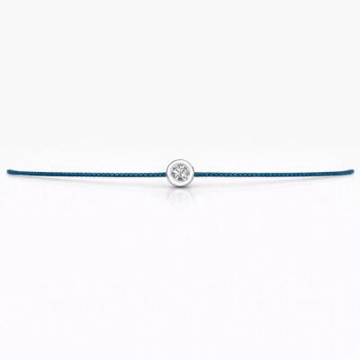 Bracelet SOLO SHINE - diamant monté sur or blanc et cordon bleu canard