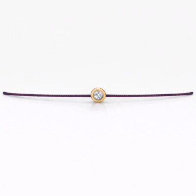 Bracelet SOLO SHINE - diamant monté sur or jaune et cordon violet