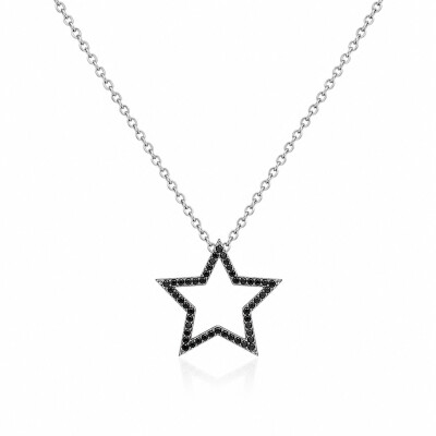 Collier Stella Noire – Étoile en Or Blanc et Diamants Noirs