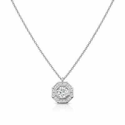 Collier Octavia – Pendentif Octogonal en Or Blanc et Diamants