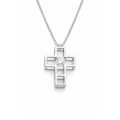 Collier Croix Épure en Or Blanc et Diamant