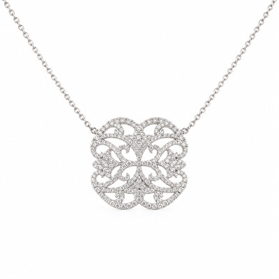Collier Djula Rosace Dentelle en Or Blanc et Diamants
