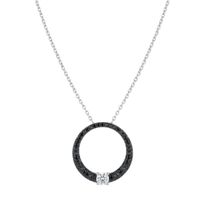 Collier Éclipse en Or Blanc, Diamants Noirs et Diamant Blanc