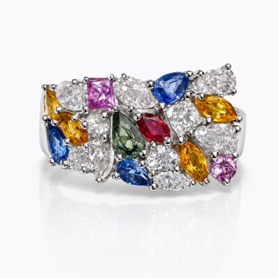 Bague en or gris saphirs et diamants