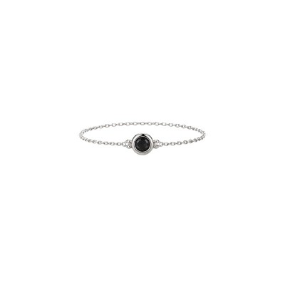 Bague Chaîne Ligne Noire en Or Gris et Diamant Noir