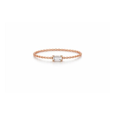 Bague Chaîne Solitaire en Or Rose et Diamant Baguette