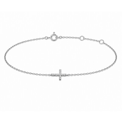 Bracelet Croix en Or Gris et Diamants