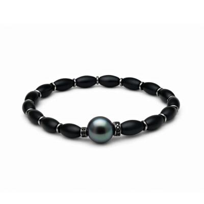 Bracelet en Onyx Diamants Noirs et Perle de Tahiti