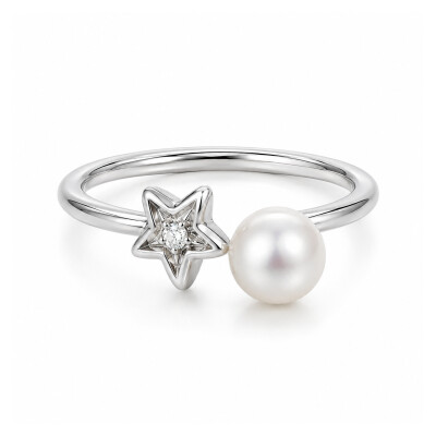 Bague Étoile Diamant et Perle Blanche