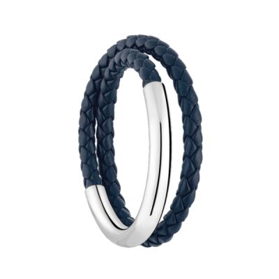 Bracelet CHRISTOFLE Duo Complice Permanents GM Argent et cuir Bleu nuit T2