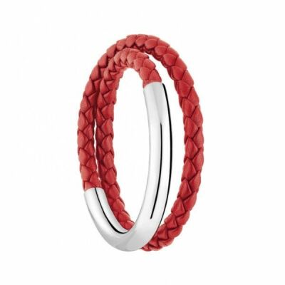 Bracelet CHRISTOFLE Duo Complice Permanents GM Argent et cuir Rouge T2