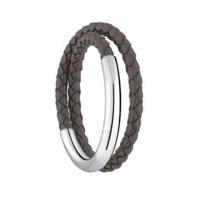 Bracelet CHRISTOFLE Duo Complice GM Argent et cuir Anthracite T2