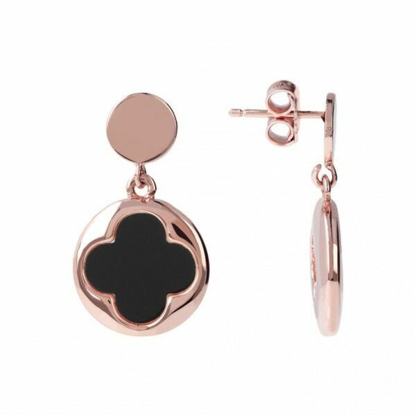 Boucles d\'oreilles Bronzallure Alba Four-Leaf Clover Onyx