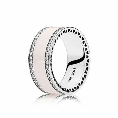 Bague PANDORA  Coeurs de Pandora Argent 925/1000, émail rose et oxydes de zirconium T.54