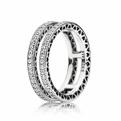 Bague PANDORA Double Coeurs de Pandora Argent 925/1000 et oxydes de zirconium T.52