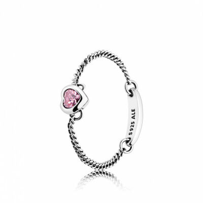 Bague PANDORA Coeur fougueux Argent 925/1000 et oxyde de zirconium rose T.56