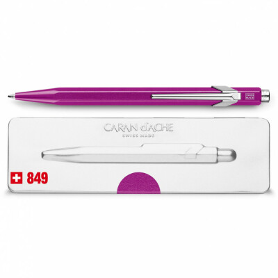 Stylo bille Caran D'Ache 849 Popline Violet métallique avec étui