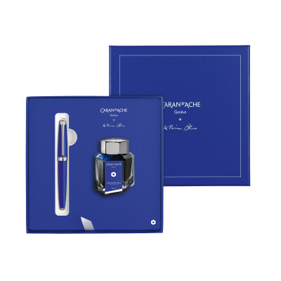 Coffret cadeau Stylo plume Caran d'Ache Léman KLEIN BLUE avec encrier Edition Limite