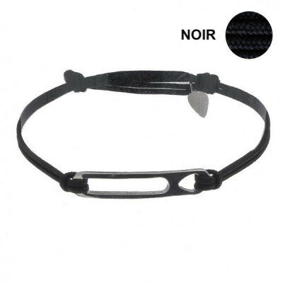 Bracelet Femme Sing A Song Ovale Médiator en argent 925/1000 petit modèle sur cordon NOIR